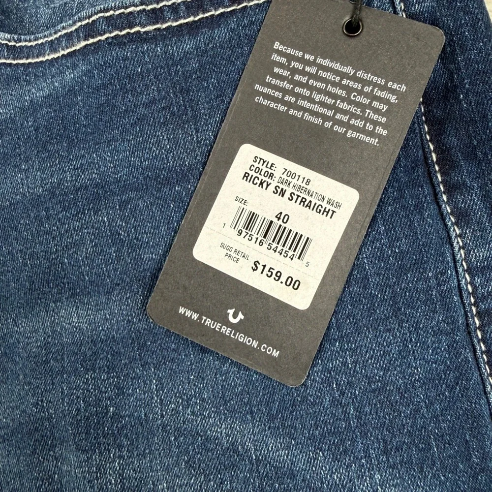 NEW True Religion Ricky SN Straight Jeans Mens 40 Dark Hibernation Wash